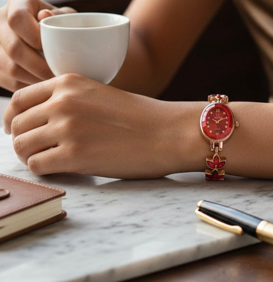 Ladies Complete Jewellery Set with Watch(Red)