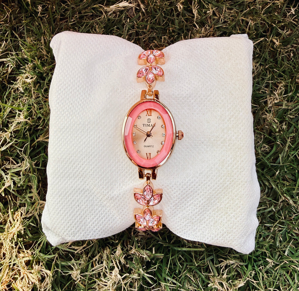 Ladies Complete Jewellery Set with Watch(Pink)