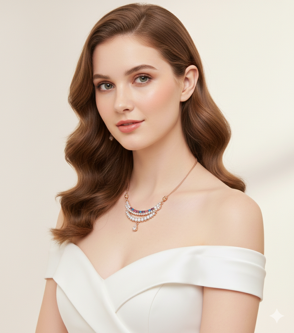 Ladies Complete Jewellery Set with Watch(Pink)