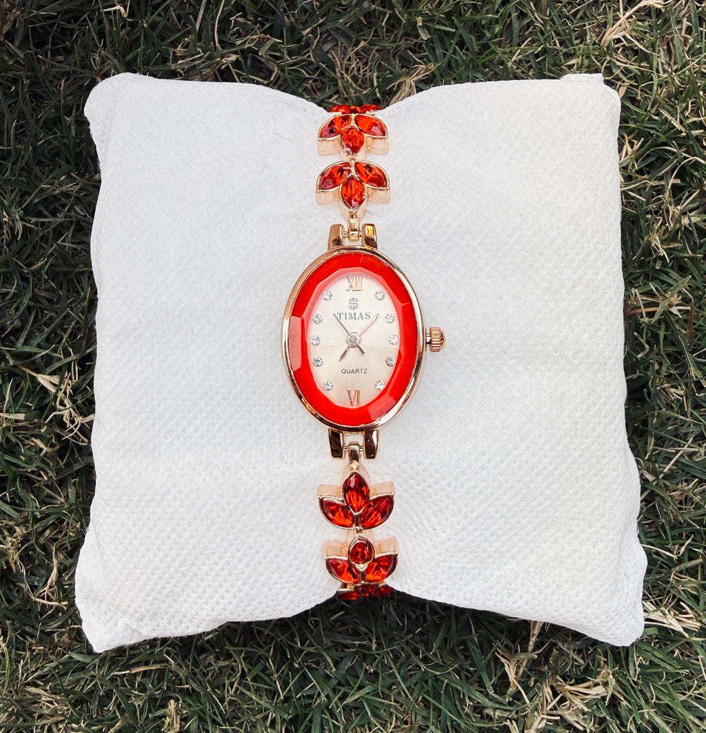 Ladies Complete Jewellery Set with Watch(Red)