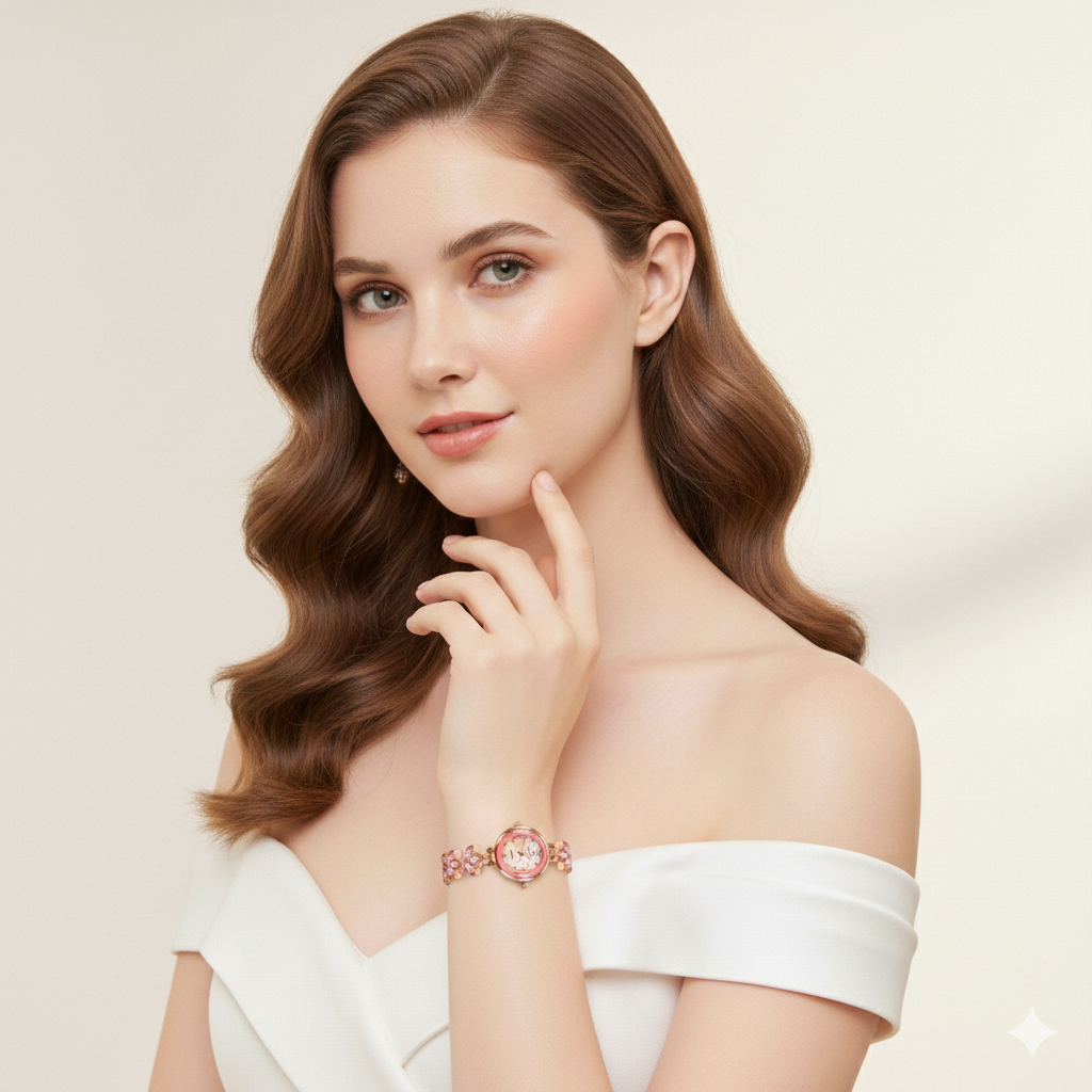 Ladies Complete Jewellery Set with Watch(Pink)