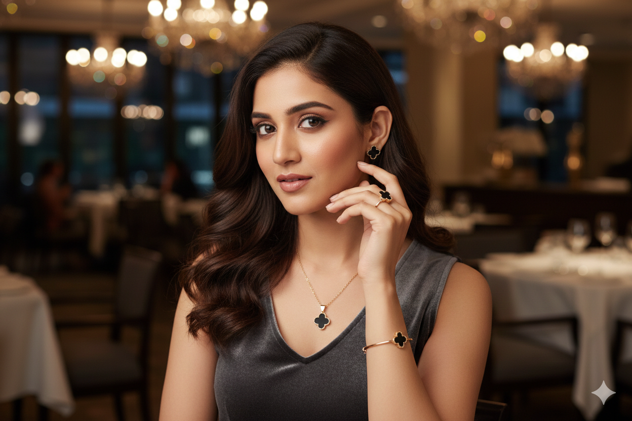 Ladies Complete Jewellery Set with Watch(Black)